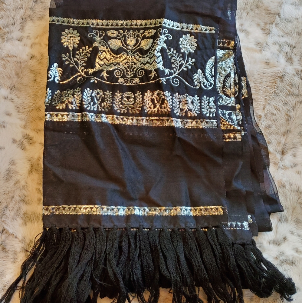 Black & silver threaded beautiful scarf